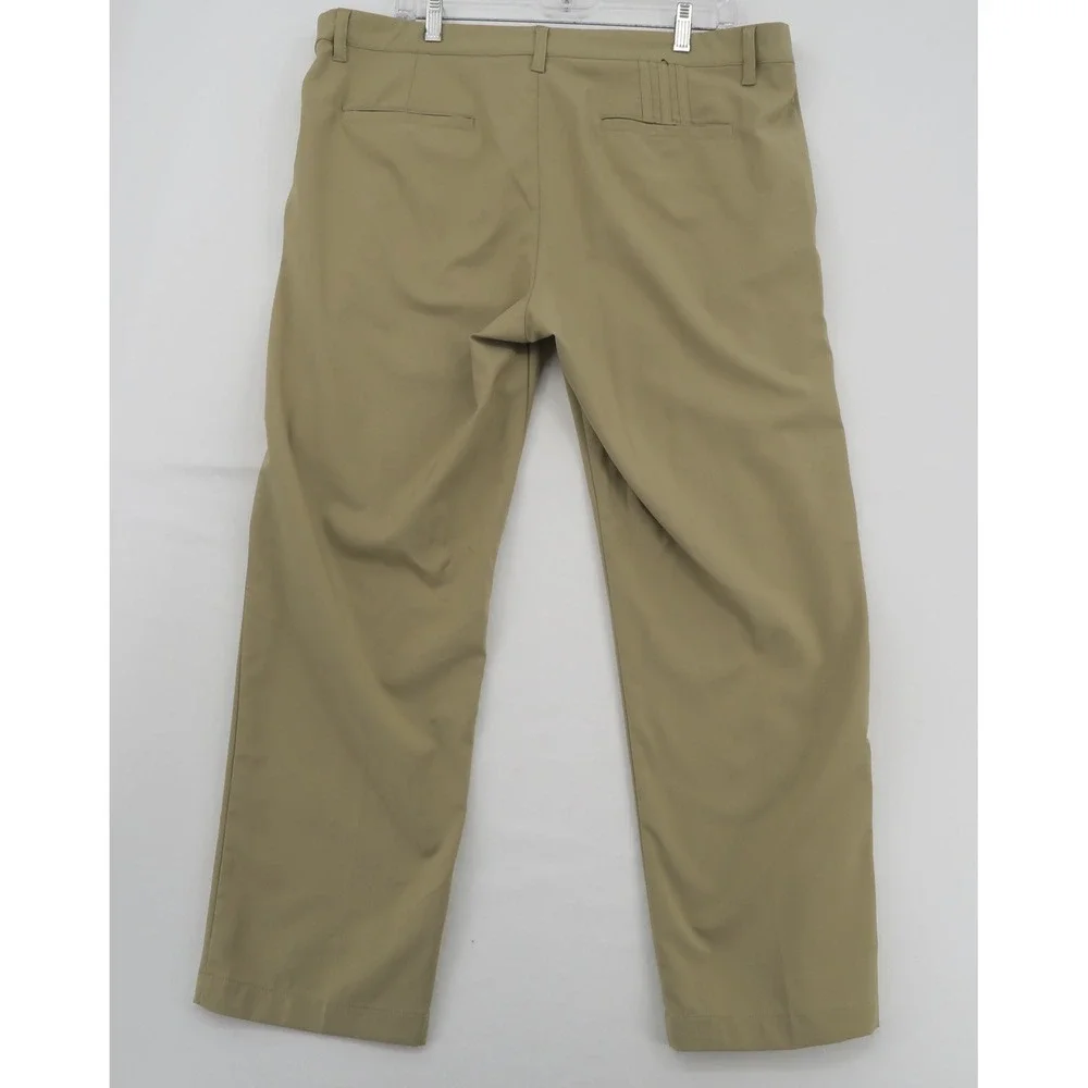Adidas Mens Golf Pants Tan Khaki Flat Front Performance Trousers 36x30